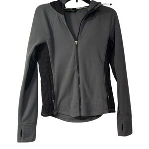 Abercrombie & Fitch Quilted Hoodie – Grey/Black Fleece-Lined Sweatshirt – Medium